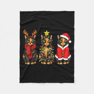 Retro Christmas Tortoiseshell Cat Santa Reindeer  Fleece Blanket