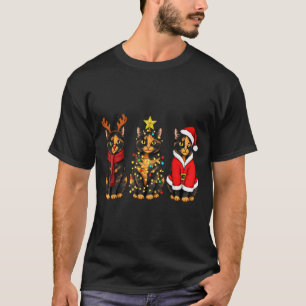 Retro Christmas Tortoiseshell Cat Santa Reindeer T-Shirt
