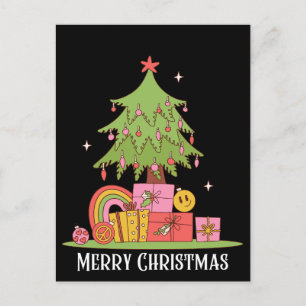 Retro Christmas Tree Black Holiday Postcard