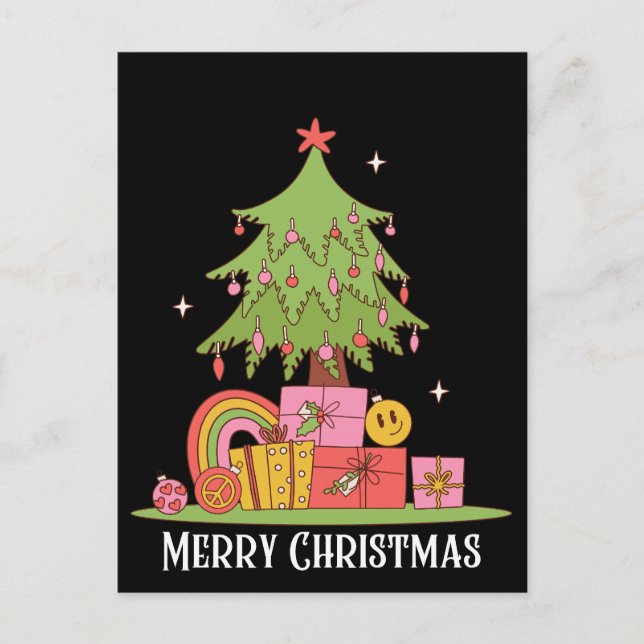 Retro Christmas Tree Black Holiday Postcard (Front)