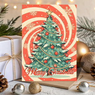 Retro Christmas Tree Blizzard Holiday Card