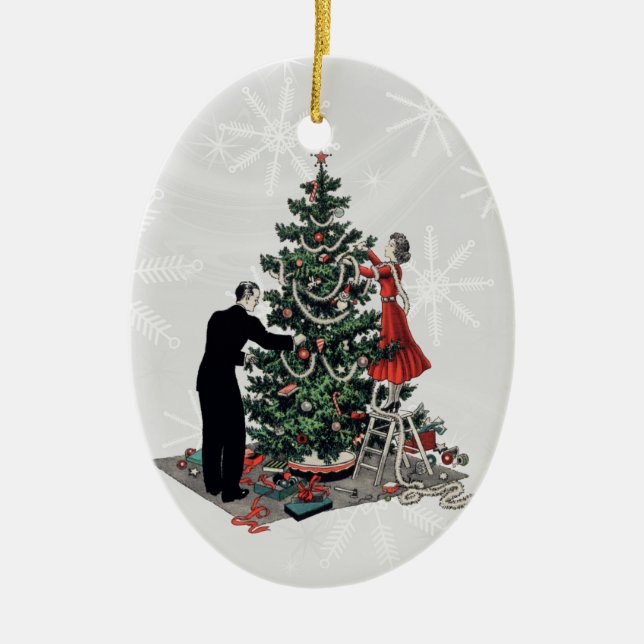 Retro Christmas Tree Ceramic Tree Decoration (Front)