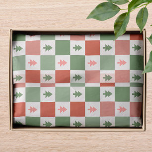Retro Christmas Tree Chequerboard Holiday Pattern Tissue Paper