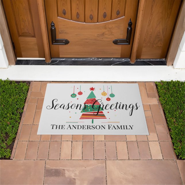 Retro Christmas Tree Customisable Doormat (Outdoor)