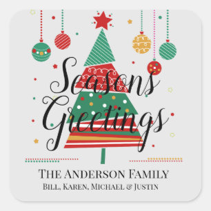 Retro Christmas Tree Customisable Square Sticker