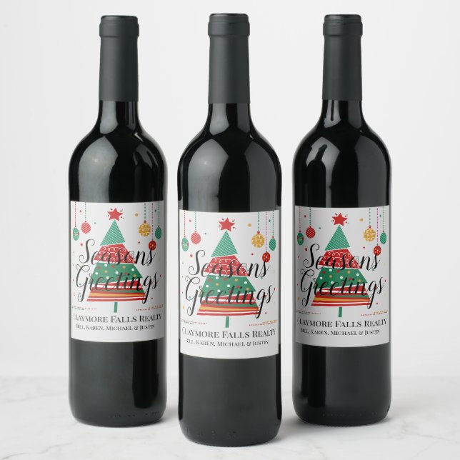 Retro Christmas Tree Customisable Wine Label (Bottles)