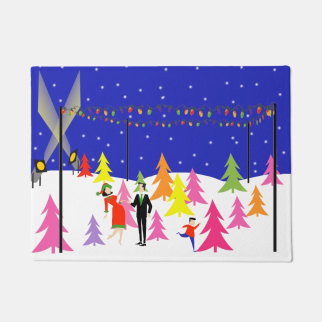 Retro Christmas Tree Farm Door Mat (Front)