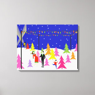 Retro Christmas Tree Farm Stretched Canvas Print