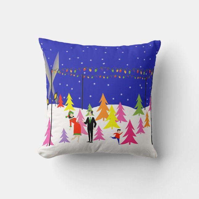 Retro Christmas Tree Farm Throw Pillow (Front)