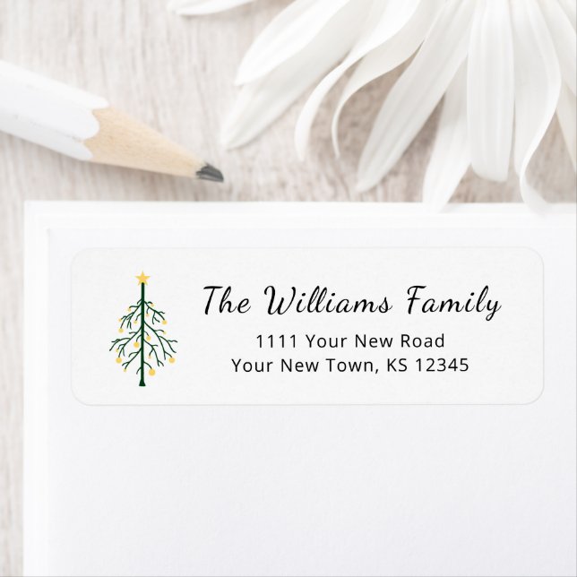 Retro Christmas Tree Gold Green Return Address (Insitu)