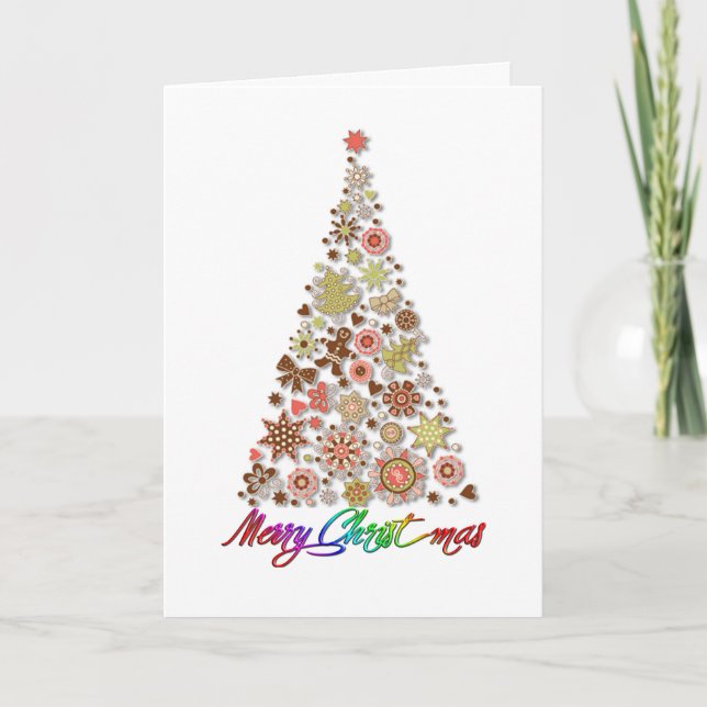 Retro Christmas Tree Greeting Card (Front)