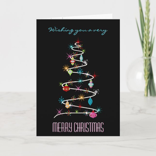 Retro Christmas Tree Holiday Card (Front)