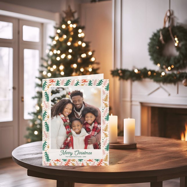 Retro Christmas Tree Holiday Folded Photo Card (Groovy Retro Christmas Tree Holiday Folded Card)