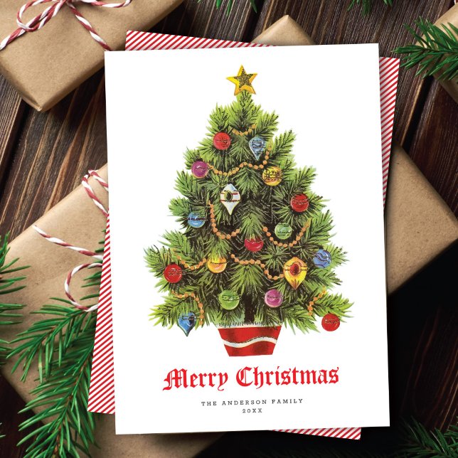 Retro Christmas Tree Holiday Non-Photo Card (Creator Uploaded)