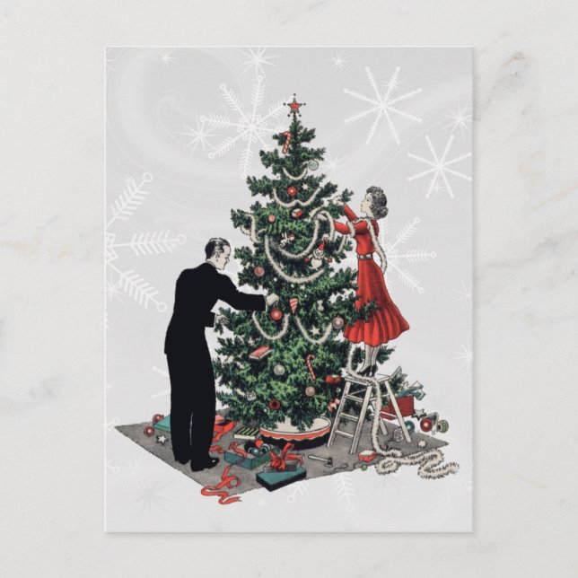 Retro Christmas Tree Holiday Postcard (Front)