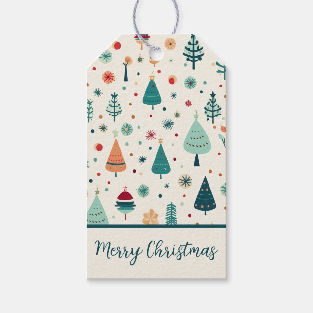 Retro Christmas Tree Pattern Gift Tags (Front)
