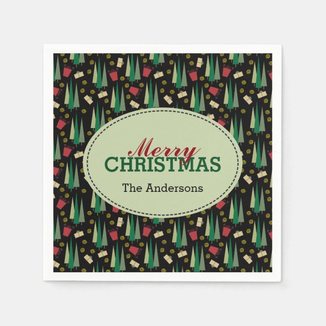 Retro Christmas Tree Pattern Script Napkin (Front)