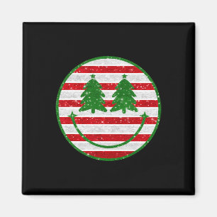 Retro Christmas Tree Smile Face Xmas Womens Teens Magnet