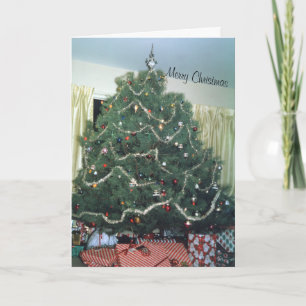 Retro Christmas Tree Striped Gifts Tinsel Holiday