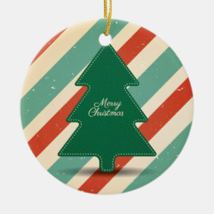 Retro Christmas Tree with Striped Background Ceramic Tree Decoration