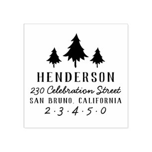 Retro Christmas Trees Custom Name & Return Address Rubber Stamp