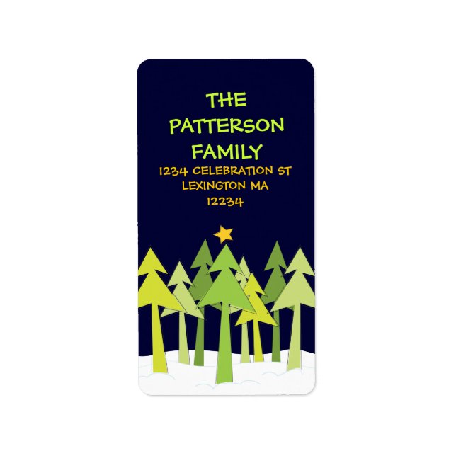 Retro Christmas Trees Holiday Address Label (Front)