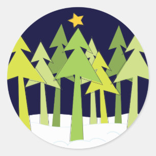 Retro Christmas Trees Holiday Round Sticker