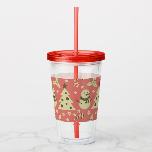 Retro Christmas trees holly berry star candy cane  Acrylic Tumbler (Front)