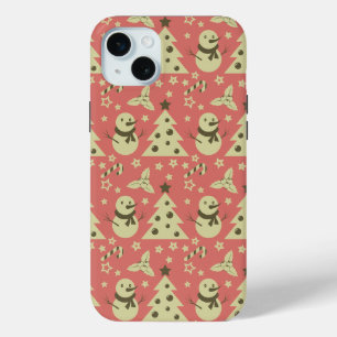 Retro Christmas trees holly berry star candy cane  iPhone 15 Mini Case