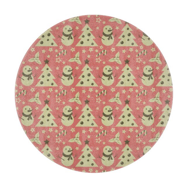 Retro Christmas trees holly berry star candy cane  Cutting Board (Front)