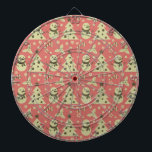 Retro Christmas trees holly berry star candy cane  Dartboard<br><div class="desc">Seamless pattern decorated with festive Christmas ornament on a pink background</div>