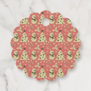 Retro Christmas trees holly berry star candy cane Favour Tags