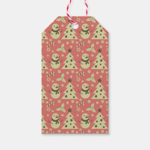 Retro Christmas trees holly berry star candy cane Gift Tags