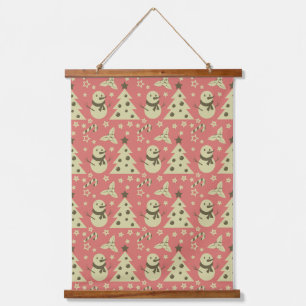 Retro Christmas trees holly berry star candy cane Hanging Tapestry