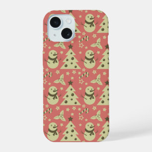 Retro Christmas trees holly berry star candy cane iPhone 15 Case