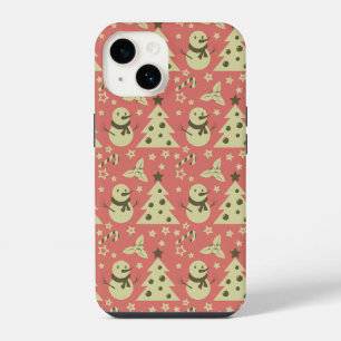 Retro Christmas trees holly berry star candy cane iPhone 14 Case