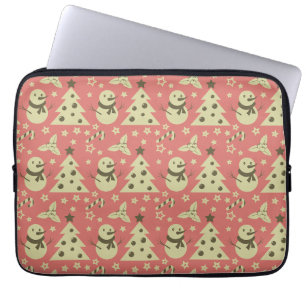 Retro Christmas trees holly berry star candy cane Laptop Sleeve
