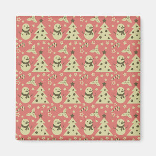 Retro Christmas trees holly berry star candy cane Magnet