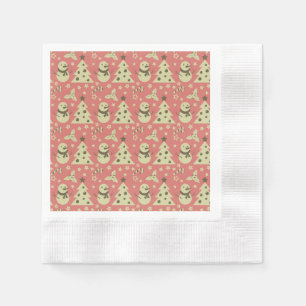 Retro Christmas trees holly berry star candy cane Napkin