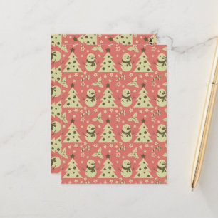 Retro Christmas trees holly berry star candy cane  Postcard