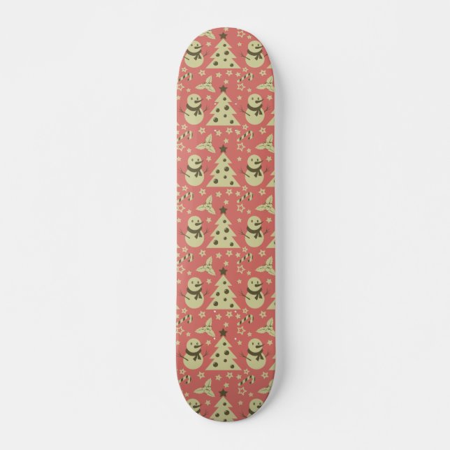 Retro Christmas trees holly berry star candy cane  Skateboard (Front)