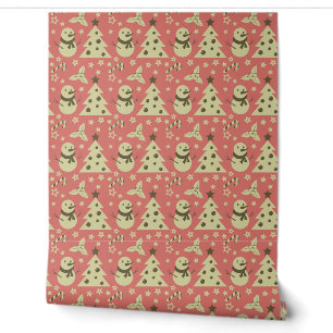 Retro Christmas trees holly berry star candy cane Wallpaper