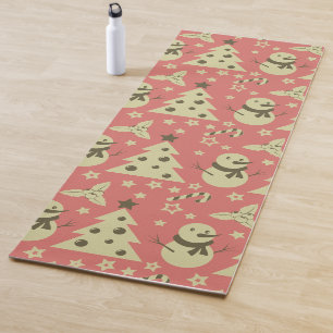 Retro Christmas trees holly berry star candy cane  Yoga Mat