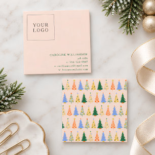 Retro Christmas Trees Minimalist Boutique Logo Square Business Card