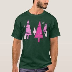 Retro Christmas Trees Pink Mid Century Modern Blac T-Shirt