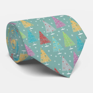 Retro Christmas Trees Teal Christmas Tie