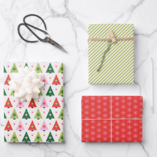 Retro Christmas Trees Wrapping Paper Sheets