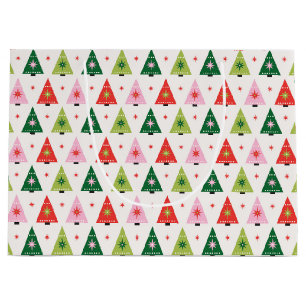 Retro Christmas Trees Wrapping Paper Sheets Large Gift Bag
