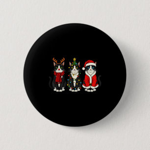 Retro Christmas Tuxedo Cat Santa Reindeer  6 Cm Round Badge