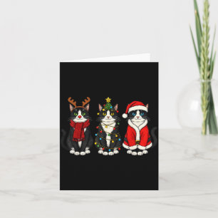 Retro Christmas Tuxedo Cat Santa Reindeer  Card